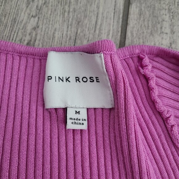 Women’s Ribbed Sweetheart Neck Long Sleeve Sweater Pink Rose Size Medium - Picture 8 of 10
